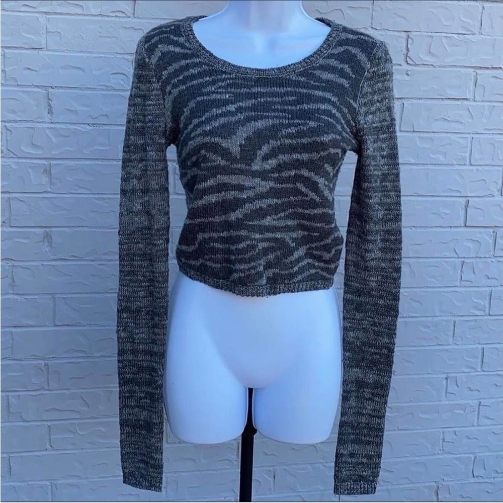 Hollister Gray Long Sleeve Sweater Crop Top